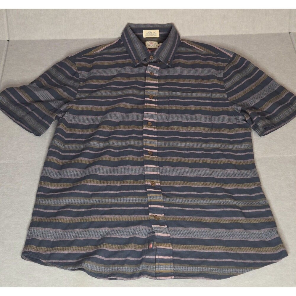FAHERTY SS Breeze Shirt Men's Medium  Org Cotton Lavender Blue Plaid NWOT